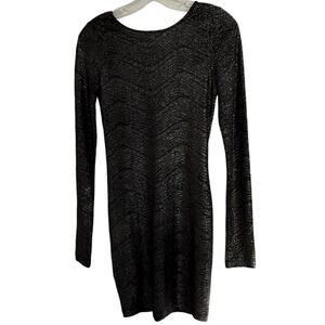 BCBG Bodycon Mini Dress, Long Sleeve, Metallic, Stretch, Womens Sz XXS Gunmetal